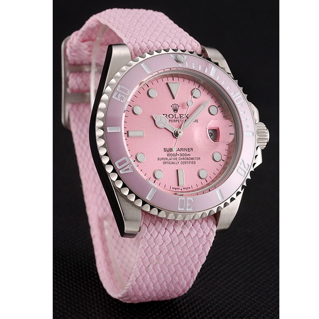 Aaa replica watch Bezel Dial Rolex Pink Pink Pink Submariner Fabric Bracelet 1453866 0612